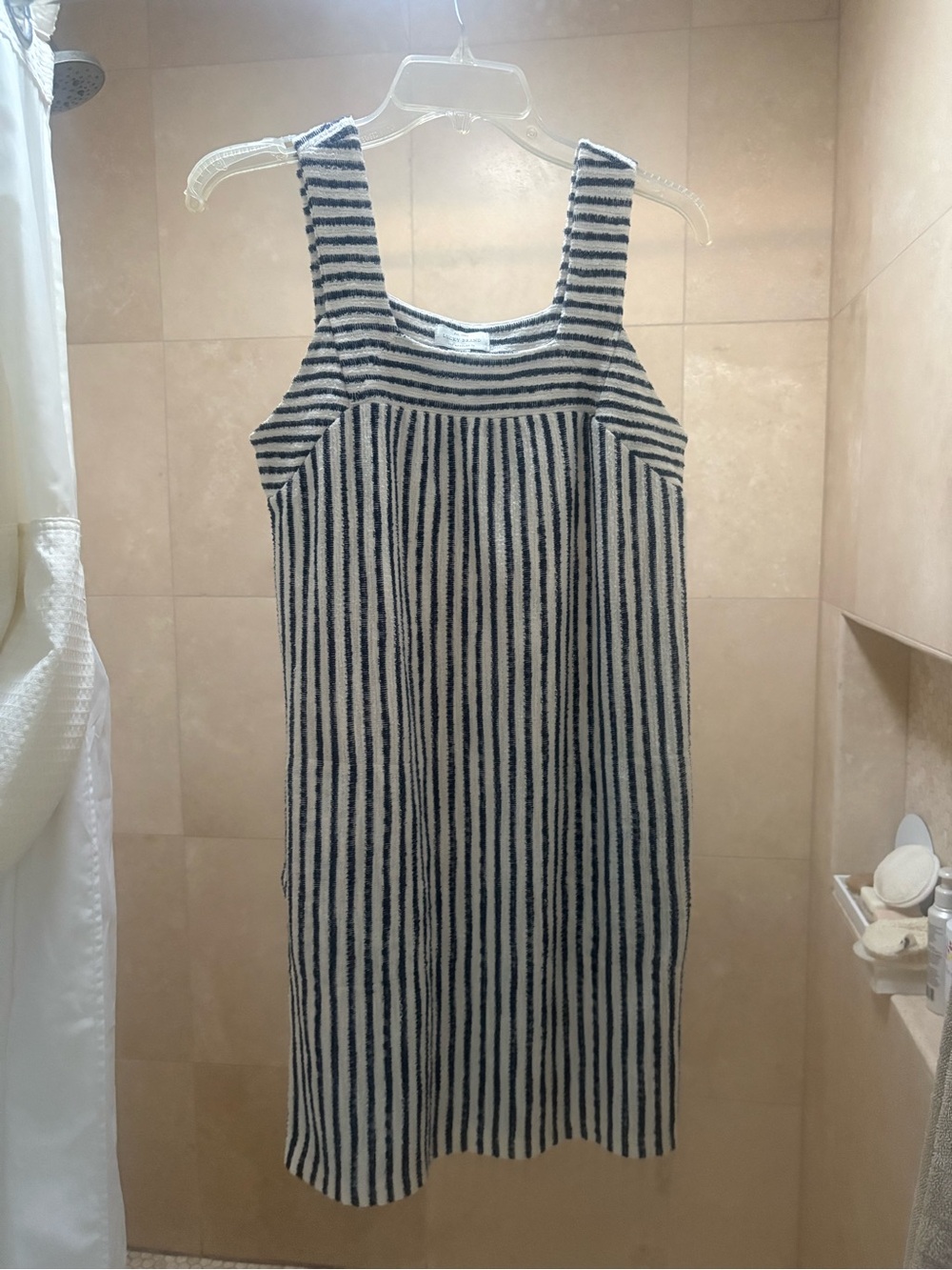 Lucky Brand Navy and White Striped Sleeveless Midi Dress